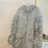 Long Sleeve Mid Length Sequined Transparent Hoodie