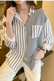 Long Sleeve Striped Patchwork Blouse Shirt