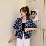 Loose Vintage Plaid Double Breasted Short Blazer