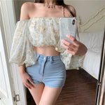 Sexy Puff Sleeve Off Shoulder Floral Blouse Shirt
