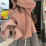Long Sleeve Loose Pink Striped Shirt