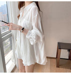 Long Sleeve White Solid Simple Casual Shirt