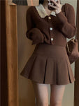 High Waist Brown Pleated Skirt