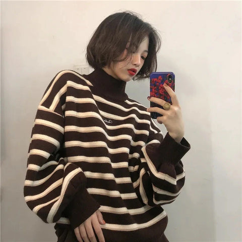 Turtleneck Striped Loose Sweater – Nada Outfit Land
