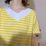 Striped Colors V Neck Loose Shirt