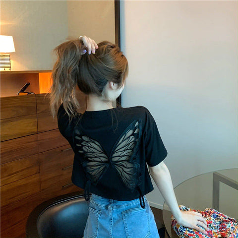 Butterfly Cut Out Pattern Backless Shirts