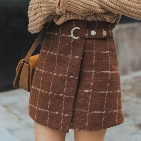Retro Thicken Wool Plaid Mini Skirts