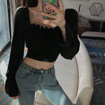 Long Sleeve Puff Sleeve Cropped Tops