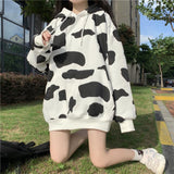 Loose Cow Pattern Printed Hooded Sweatshirt