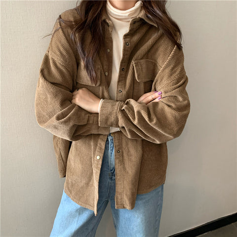 Long Sleeve Retro Thick Corduroy Blouse Shirt – Nada Outfit Land