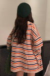 Fun Striped Loose Style Polo Collar Shirt