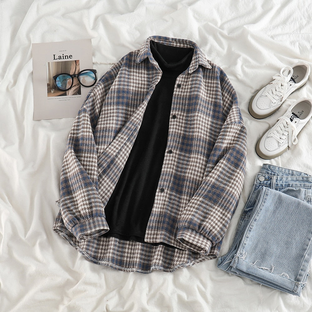 Loose Thick Casual Hip Hop Plaid Shirt – Nada Outfit Land