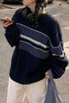 Vintage Striped Ribbed Loose Sweater