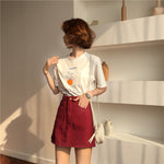 High Waist Solid A-Line Burgundy Skirt