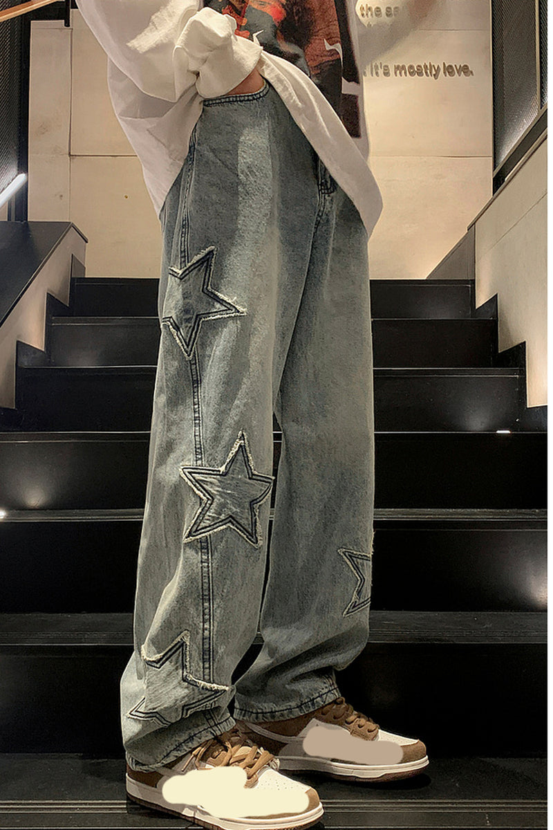 High Waist Stars Embroidered Loose Jeans Pants – Nada Outfit Land