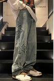 High Waist Stars Embroidered Loose Jeans Pants