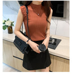 High Neck Sexy Sleeveless Slim Knitted Tops