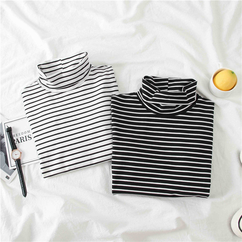 High Neck Long Sleeve Striped Slim Shirt – Nada Outfit Land