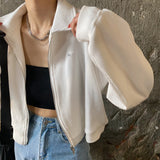 Casual Shirt Collar Cropped Zipper Sweater