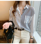 Long Sleeve Striped Patchwork Blouse Shirt