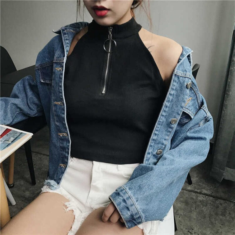 Sexy One Collar Crop Exposed Short Knitted Top