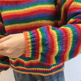 Rainbow Striped Casual Cropped Sweater