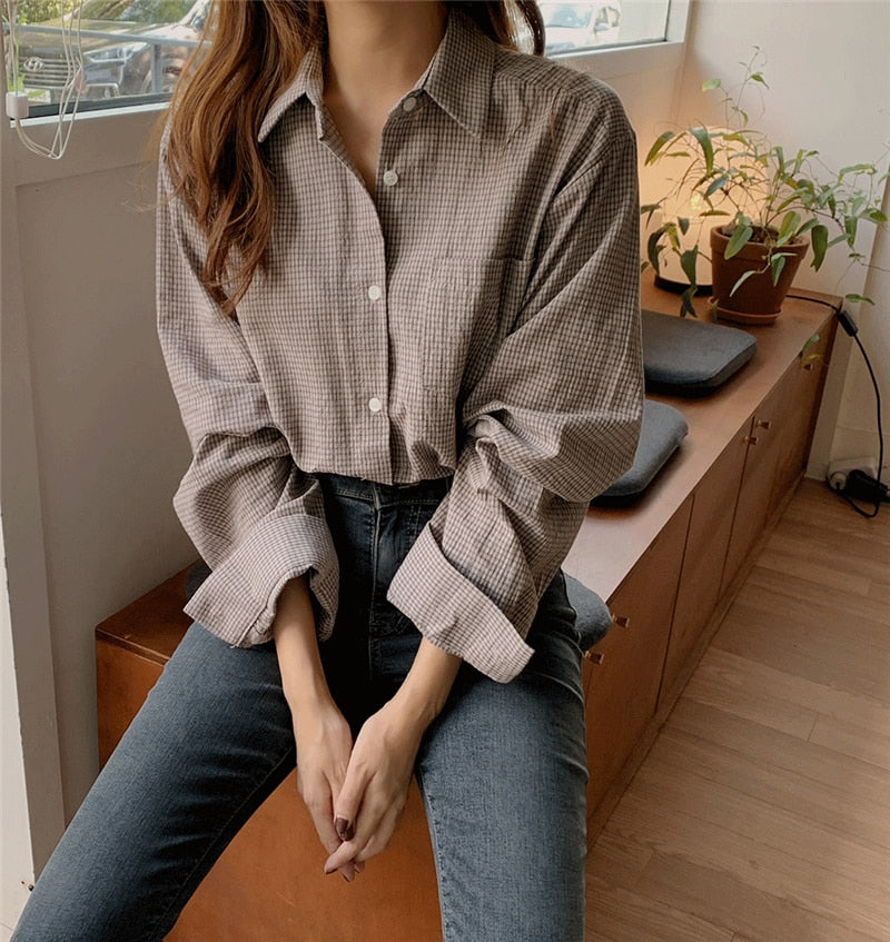 Long Sleeve Casual Plaid Style Office Blouse Shirt – Nada Outfit Land
