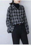 Long Sleeve Retro Black Plaid Shirt