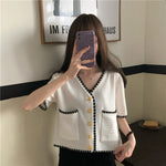 V-Neck Short Sleeve Knitted Tunic Cropped Shirt