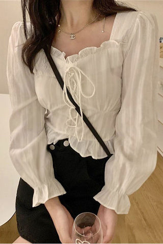 Long Sleeve Lace Tie Cute Blouse Shirts – Nada Outfit Land