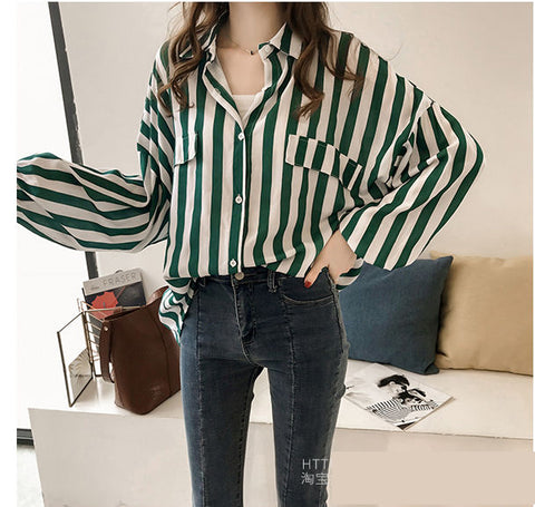 Long Sleeve Loose Striped Elegant Blouse Shirt – Nada Outfit Land
