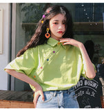 Colorful Button Cute Irregular Solid Shirt