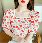 Puff Sleeve Daisy Floral Elegant Shirt