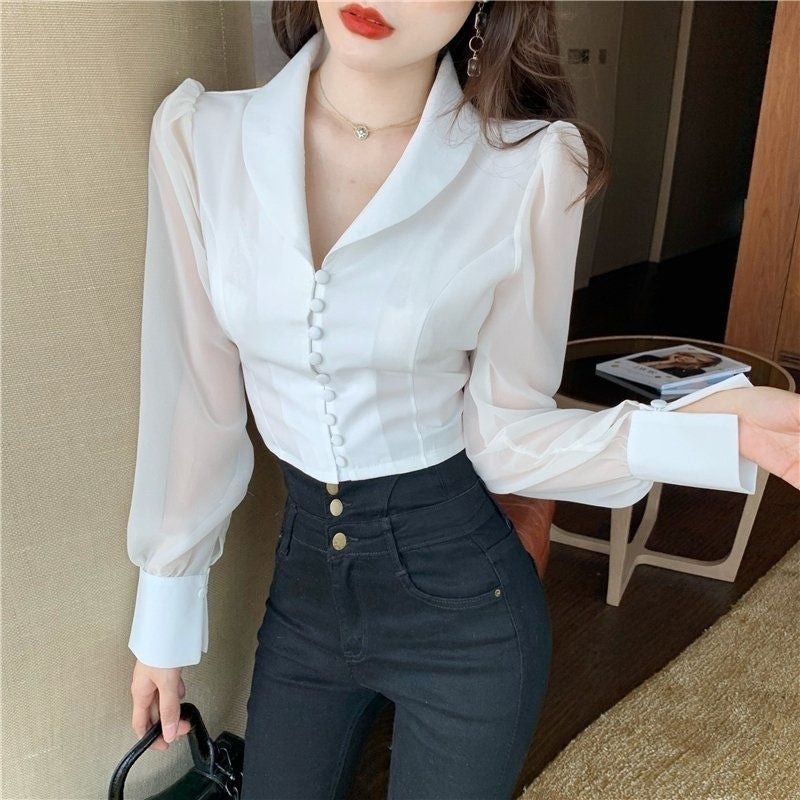 Long Sleeve Lapel Collar Cute Bow Office Blouse Shirt – Nada Outfit Land