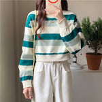 Long Sleeve Cute Striped Cropped Sweater