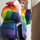 Solid Warm Rainbow Color Parkas Coat Jacket
