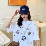 Cartoon Planets Embroidered Loose Shirt