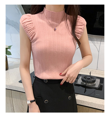 High Neck Sexy Sleeveless Slim Knitted Tops