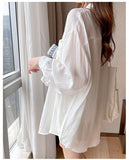 Long Sleeve White Solid Simple Casual Shirt