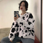 Loose Cow Milk Pattern Sweatshirt
