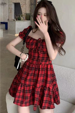 Cute Red Plaid Retro Sexy Dress