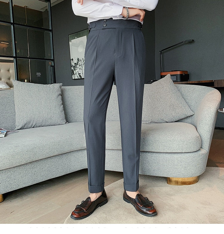 Elegant Belt Casual Office Men Long Pants