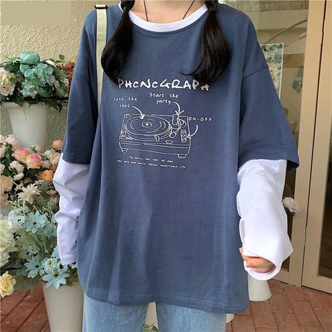 Phonograph Long Sleeve Two Style Combination Shirt