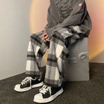 Vintage Long Woolen Plaid Men Pants