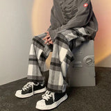 Vintage Long Woolen Plaid Men Pants