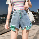 High Waist Contrast Colorful Denim Shorts Jeans