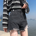 High Waist Trendy Button Ripped Shorts Jeans