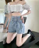 Cute Back Bow Heart Embroidered Shorts Jeans