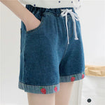 Cute Strawberry Embroidery Denim Shorts Jeans