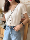 V-Neck Hollow Out Cropped Slim Shirts
